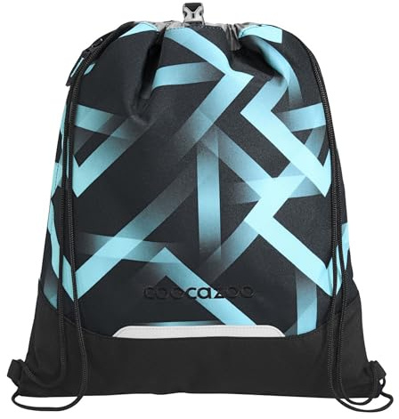 Coocazoo Turnbeutel „Laser Lights”, schwarz-türkis, mit Reißverschlussfach und Kordelzug, reflektierende Elemente, Schnalle zur Befestigung am Schulrucksack, 10 Liter, ab der 3. Klasse