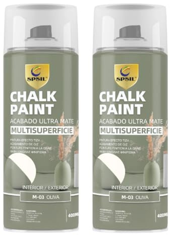 SPSIL Chalk Paint Spray Oliva 400ml (2 Pcs)-Pintura en Spray Ultra Mate a la Tiza,Efecto Retro y Vintage para Muebles de Madera, Metal,Cerámica,Imprimación en Spray