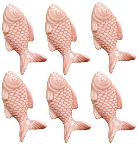 FBSHOP(TM) Rosa Schublade Knopf -6PCS Retro einfachen Stil Fisch Form Keramik Türknauf Griff Pull Knöpfe Tür Schrank Griff für Schublade, Schrank, Kommode, Badetc. mit Schrauben
