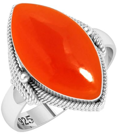 Jeweloporium 925 Silber Ringe für Damen Orange Real Karneol Edelstein Mode Silber Ringe Größe 56(17.8) Weihnachten - Geschenk Boho Schmuck