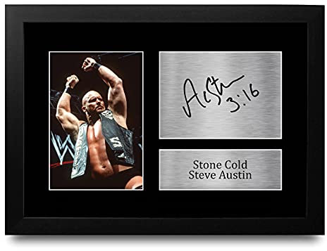 HWC Trading Stone Cold Steve Austin A4 Gerahmte Signiert Gedruckt Autogramme Bild Druck-Fotoanzeige Geschenk Für Wwf Wwe Wrestling-Fans
