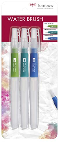 Tombow Wb-3P Pinselset mit Wasserbehälter (leer), 3-teilig, 1 x feine, mittlere, flache Pinselspitze, mehrfarbig
