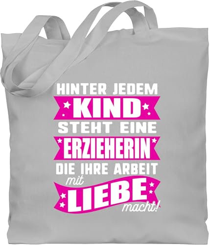 Baumwolltasche - Beruf und Job Geschenke - Hinter jedem Kind steht eine Erzieherin - Unisize - Hellgrau - für erzieherinnen kollegen geschenk arbeit beutel weihnachten kita stoffbeutel beste