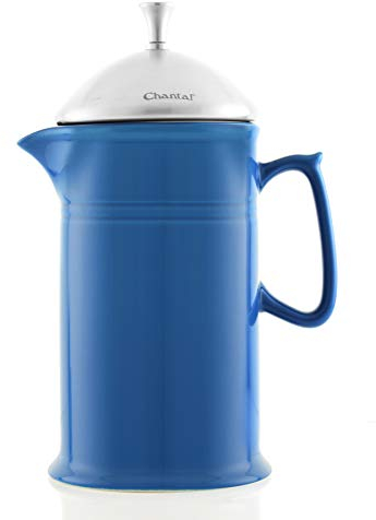 Chantal Stoneware French Press with Stainless Steel Plunger and Lid, 28 ounce capacity, Blue Cove