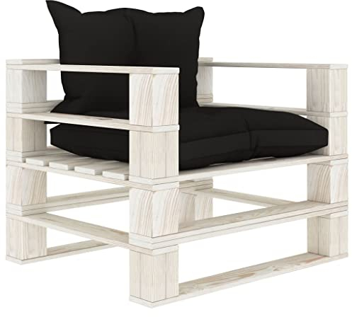 vidaXL Holz Garten Palettensofa mit Schwarzen Kissen Palettensessel Palettenmöbel Sessel Stuhl Gartenmöbel Lounge Loungesessel Einzelsofa Gartensofa Sofa