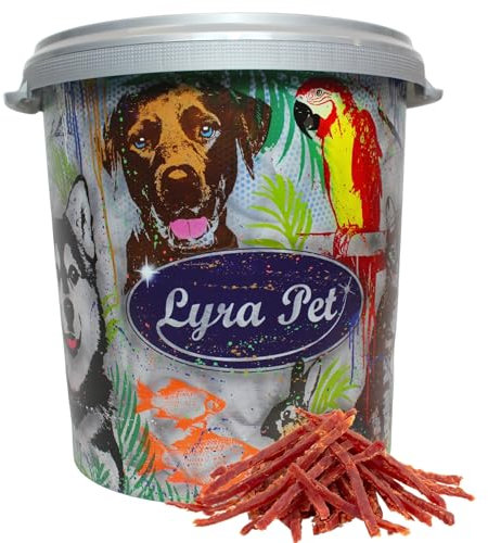 Lyra Pet® 5 kg Entenbrustabschnitte in 30 L Tonne | Geschmackvoller Kausnack | Leckerli auch für Welpen und ältere Hunde | Fettarmes Hundefutter | Gut verträglich | Wiederverschließbarer Beutel