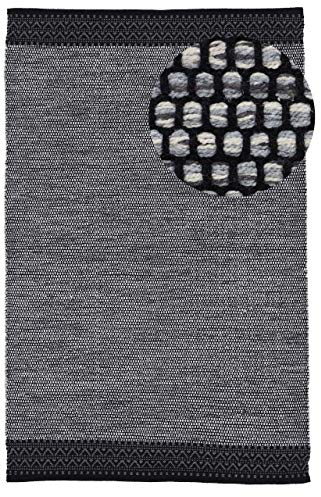 carpetfine Baumwollteppich Kelim Mia Grau 60x110 cm | Moderner Teppich für Wohn- und Schlafzimmer