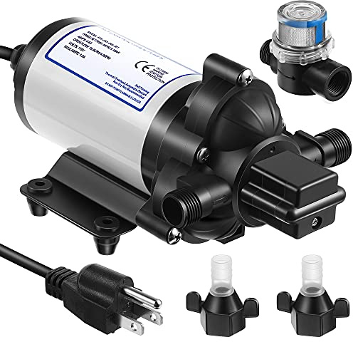 Water Pressure Diaphragm Pump Industrial 115V 4 GPM 45 PSI, Self Priming Water Booster Pump with Power Plug, Fittings Strainer Filter for Bathroom,RV Marine Caravan,Food Truck, Hose Irrigating
