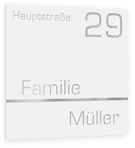 GRAVIERS DESIGN Número de Casa Exterior Personalizable de Acero Inoxidable. 380 x 380 mm en Blanco Resistente a la Intemperie. Para Puertas y Portales. [Made in Germany]