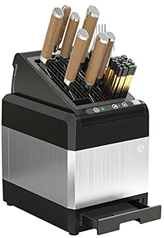 Ceppo portacoltelli universale a 12 Slot Senza coltelli, portacoltelli pieghevole per Piano di lavoro Della cucina, supporto per coltelli girevole UBS, superficie di trafilatura in alluminio spazial