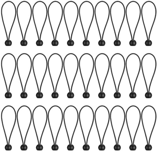 30 Pcs Bungee Cord Ball, 6 Inch Tarp Bungee Ball, Elastic Rope Ties Tarpaulin Ties Down Cord, Ball Bungee for Tarpaulins Banner Pavilions Tents Cargo Holding Wire and Hoses - Black