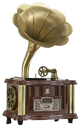 ZXNQ Phonograph, Old-fashioned European-style loudspeaker Bluetooth audio, USB playback, remote control, FM radio, Pure copper gift ornaments,Brown