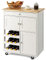 GiantexUK Kitchen Storage Trolley on Wheels, Rolling Serving Island Cart with Drawer and Wine Racks, Wooden Storage Display Cabinet for Dining Room Restaurant & Bar (Natural + White)