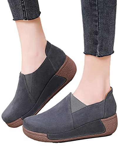 Onsoyours Zapatos Mecedores para Mujer Slip On Zapatos de Balancín con Plataforma para Caminar Informales para el Tiempo Libre Elegantes Sneakers A Gris Oscuro 40