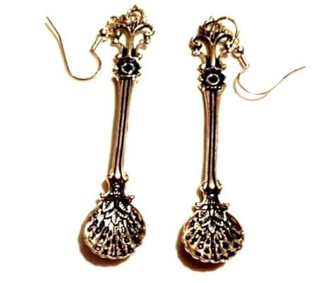 Beautiful Edwardian Retro Dangly Spoon Earrings on Sterling Silver Hooks, Antique Style Shell Spoon Earrings, Cutlery Earrings,Boho Jewelry