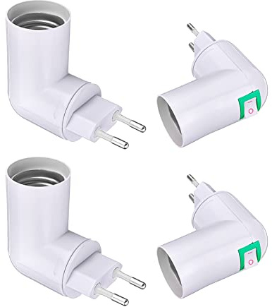DYOUen 4 Stück E27 Lampenfassung 360° Einstellbar Lampenfassung mit Schalter,Eu-Stecker Adapter Steckdose für Glühbirne Wandlampe Sockeladapter, Küchenlampe Converter Adapter (4 Stück)