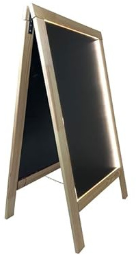 Chevalet stop trottoir bois brut de dimensions 127 x 75 cm avec éclairage LED