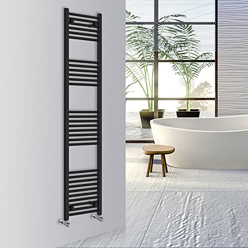 Warmehaus Straight Bathroom Heated Towel Rail Warmer 1800x400mm Black | Central Heating Bathroom Ladder Radiator, 1.5mm Premium Mild Steel, Wall Mounted, Durable Finish, For Kitchen, Living Room