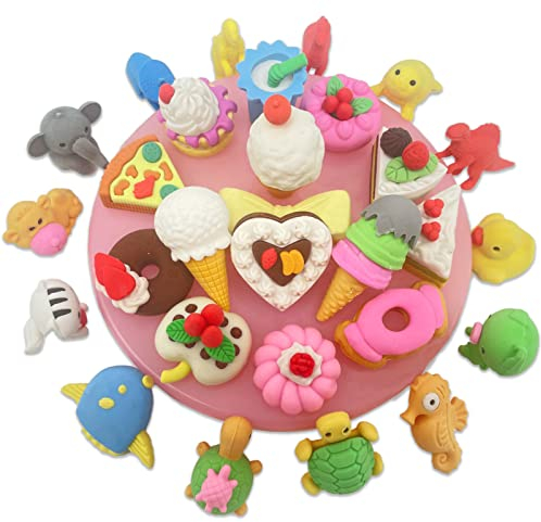 ICEPAPA, 28 Kawaii Radiergummi kinder, darunter 14 Tier Radiergummi und 14 Nachspeisen Radiergummi für give aways Kindergeburtstag, radiergummi kinder mitgebsel, und kleine Geschenke für Schüler