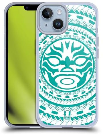 Head Case Designs Verde Azulado Tiki Patrones polinesios Caso de Gel Suave Compatible con Apple iPhone 14