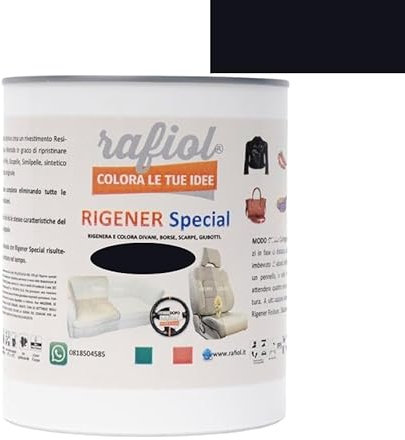 rafiol Rigener Special Ecopelle-pelle, resina ecologica. RESTAURA LA PELLE USURATA RIPRISTINANDO IL SUO STATO ORIGINALE. (Lt. 0,375, Nero)