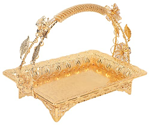 Coffee Serving Tray Vintage Style Gold Color Sturdy Iron Elegant Metal Serving Tray for Home Bar Cafe