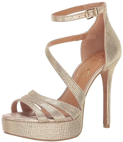 Jessica Simpson Damen Shyremin Plateau-Sandale mit Knöchelriemen Keilsandale, Champagner, 39.5 EU