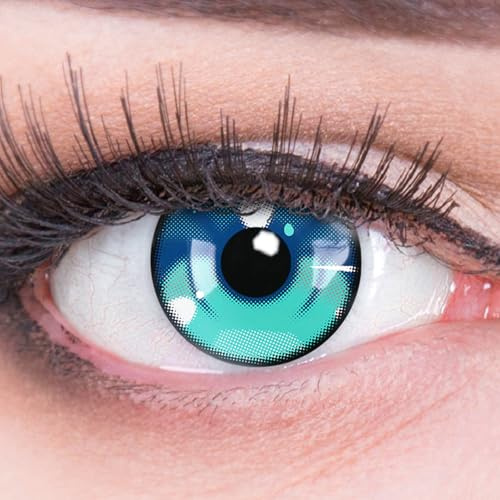 Meralens farbige Kontaktlinsen Anime Arc 3 Blue crazy fun blaue Jahreslinsen 1 Paar ohne Stärke mit gratis Linsenbehälter – Top Qualität für Fasching, Karneval, Halloween, Cosplay