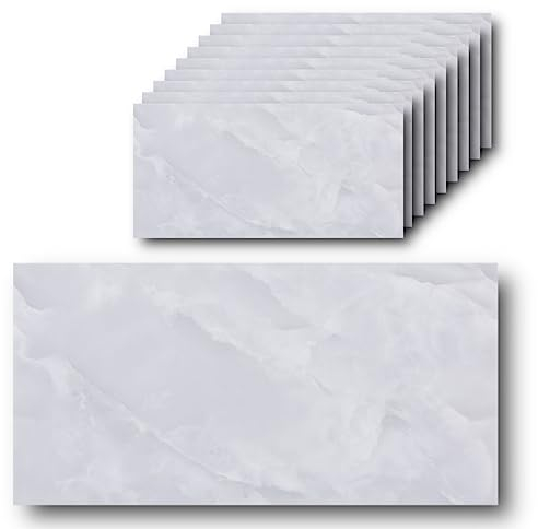 HOOZ 10x Fliesenaufkleber Marmor grau - 60 x 30 cm - Selbstklebende Fliesen 10 Stück - Klebefliesen für Küchenrückwand - Wandpaneele Küche Wanddeko Schlafzimmer Wohnzimmer Badezimmer