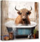 CCWACPP Lustige Hochlandkuh Leinwand Wandkunst Badezimmer Tierbilder Druck Hochland Rinder in Badewanne Gemälde Bauernhaus Dekor Rahmen