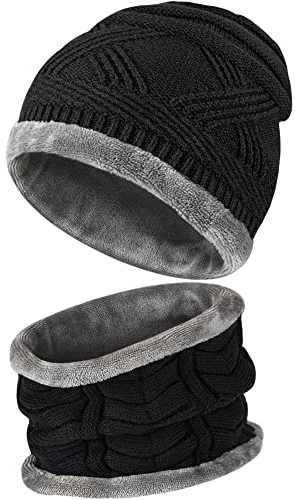 Weihnachtsgeschenke Mütze Schal Set Herren - Wintermütze Herren Mütze Beanie Geschenke für Männer Frauen, Adventskalender 2024 Männer Weihnachten Strickmütze Herren Mützen Winter Schwarz/Einheitsgröße