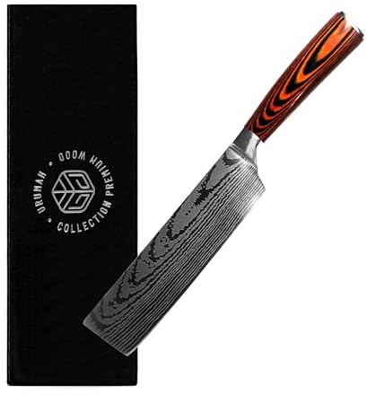 URUMAH Nakiri-Messer aus hochwertigem Kohlenstoffstahl 7CR17MoV mit Holzgriff. Geschenkbox und Klingenabdeckung inklusive.