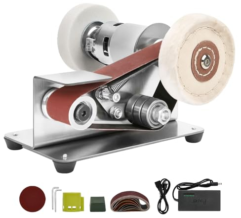 Mini Belt Sander, 7 Adjustable Speed Electric Knife Sharpener, 15 Degree Belt Grinder, Power Belt Sander for Metal Working and Woodworking