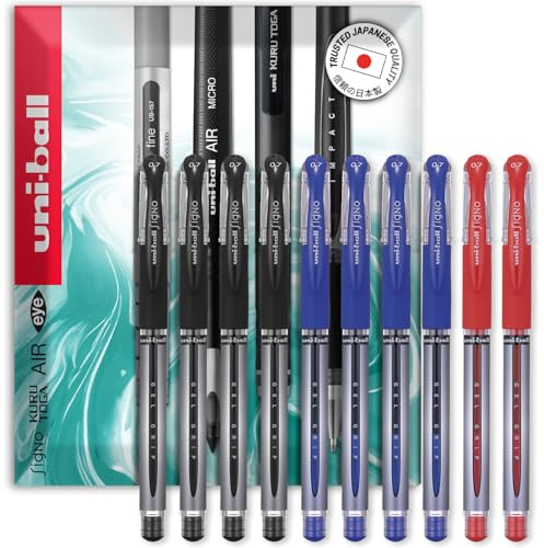 uni-ball UM-151 Signo Gel Grip Rollerball Pen - 0.7mm - Black, Blue, Red Ink (Pack of 10) in Envelope Gift Packaging