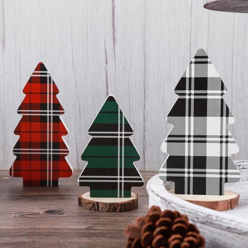 3 Stück Weihnachtsbaum Tischdekoration Rustikal Stehend Xmas Tiered Tray Ornamente für Weihnachten Home Tischplatte Kamin Dekor (Klassisch)