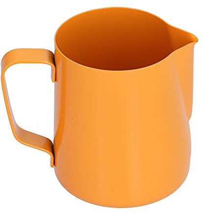 MISNODE 400ml Milk Frothing Pitcher Stainless Steel Coffee Steaming Pitcher Pointed Mouth Milk Steaming Pitcher Milk Frother Cup Coffee Jug for Home Kitchen(Orange)