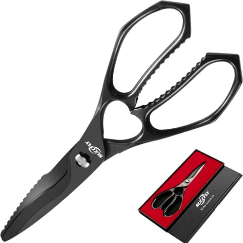 Kitchen Scissors Heavy Duty, Premium Kitchen Shears for Food, 8.8 Inch Meat Scissor Ultra Sharp Detachable Blade, Black Titanium Plated, Anti-Slip Poultry Shears, Cooking Scissors All Purpose