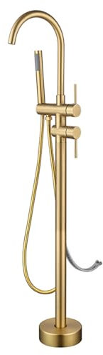 BiaoTeng Robinet De Baignoire Sur Pied Or brossé, Rotation à 360° Robinet Salle Bain Baignoire Ilot Chaud ou froid Mitigeur De Baignoire Ilot, Or brossé