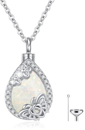 JFASHOP Urne Halskette für Asche 925 Sterling Silber Opal Kette Memorial Cremation für Frauen Medaillon Anhänger Asche Andenken Geschenk