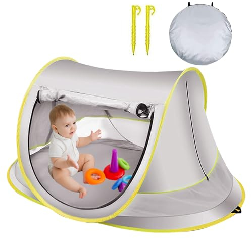 Tienda Playa Bebe Pop Up, Desplegable Instantánea Refugio, Protección UV 50+, Carpa Plegable Portátil con Bolsa de Almacenamiento y 2 Piquetas de Firme Sujeción para Playa Camping Pesca Aire Libre