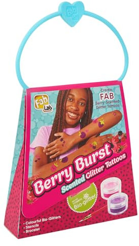 FabLab Berry Burst Glitter Tattoo | Straberry-Scented Temporary Glitter Tattoos | Includes Scented Glue & Stencils | Made With Bio-Glitter | For Ages 8+