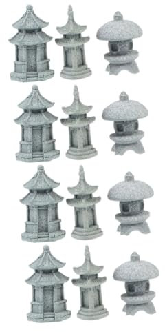 Mipcase Décoration Extérieure Zen 12 Pièces Articles D'ameublement De Paysage De Simulation Plante Artificielle Mini Statue Jardin Zen Plantes D'extérieur Décor De Jardin Pot Belvédère Grès Style