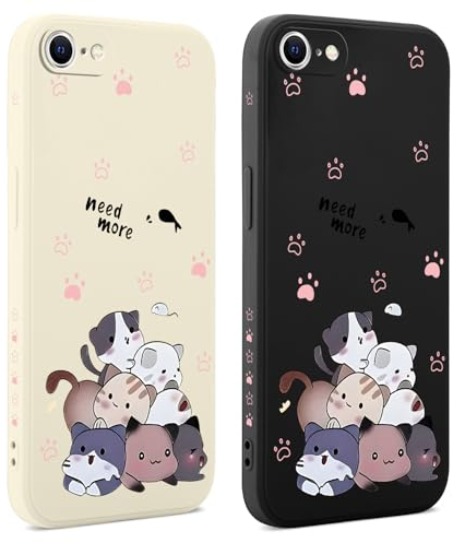 Coiwxmoi 2 Stück Hülle für iPhone 8/7/SE 2022/SE 2020 4,7'', Aesthetic Muster Design Mädchen Frauen Handyhülle, Weich Silikon Motiv Stoßfest Case Kratzfeste Süßes Schutzhülle für iPhone 8, Katze 03