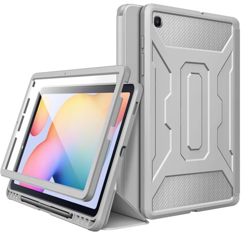 MoKo Case For Samsung Galaxy Tab S6 Lite 10.4-Inch 2024/2022/2020,9H Clear HD [Built-in Screen Protector] Full-Body Military-Grade Trifold Stand Cover with Auto Sleep/Wake & Pencil Holder, Silver