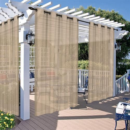 Hiseng Rideaux D'extérieur Transparent 2 pièces, Imperméables Rideau Voilage avec œillets Protection Solaire Occultant pour Pergola Jardin Exterieur Tonnelle Terrasse Balcon (Kaki,132×213cm)