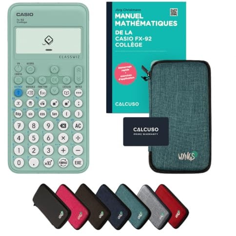 Casio fx-92 Collège inkl. Schutztasche Türkis & Fachbuch (88 Seiten, DIN A5) – Wissenschaftlicher Rechner – Smart Set