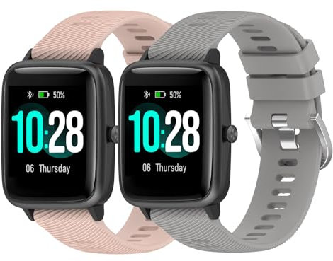 Garmcool 18mm Ersatzarmband Kompatibel mit Garmin Venu 2S / Venu 3S / Vivoactive 4S / Forerunner 255S / Vivomove 3S Armband Rosa Grau Einstellbar Silikon Armbänder (kein uhr)