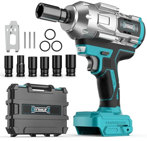 DIYtoolifz Cordless Impact Wrench 1/2 inch for Makita 18v Battery, 900FT-LBS (1200N.m) Brushless Electric Impact Gun, High Torque Power Impact Driver with 6Pcs Sockets & Storage Case (Tool Only)