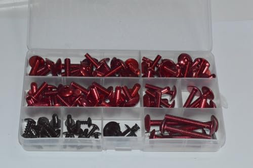 HutaoMoto Kit complet de vis de carénage de moto pour Z750S - Vis de carrosserie en aluminium - Clips de fixation rouges et argentés