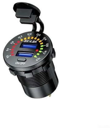 Zilimontt Potente cargador de coche de 4,8 A, puertos de cargador de coche USB duales, carga de teléfono de coche conveniente interruptor de encendido/apagado para coches, voltímetro LED pantalla de